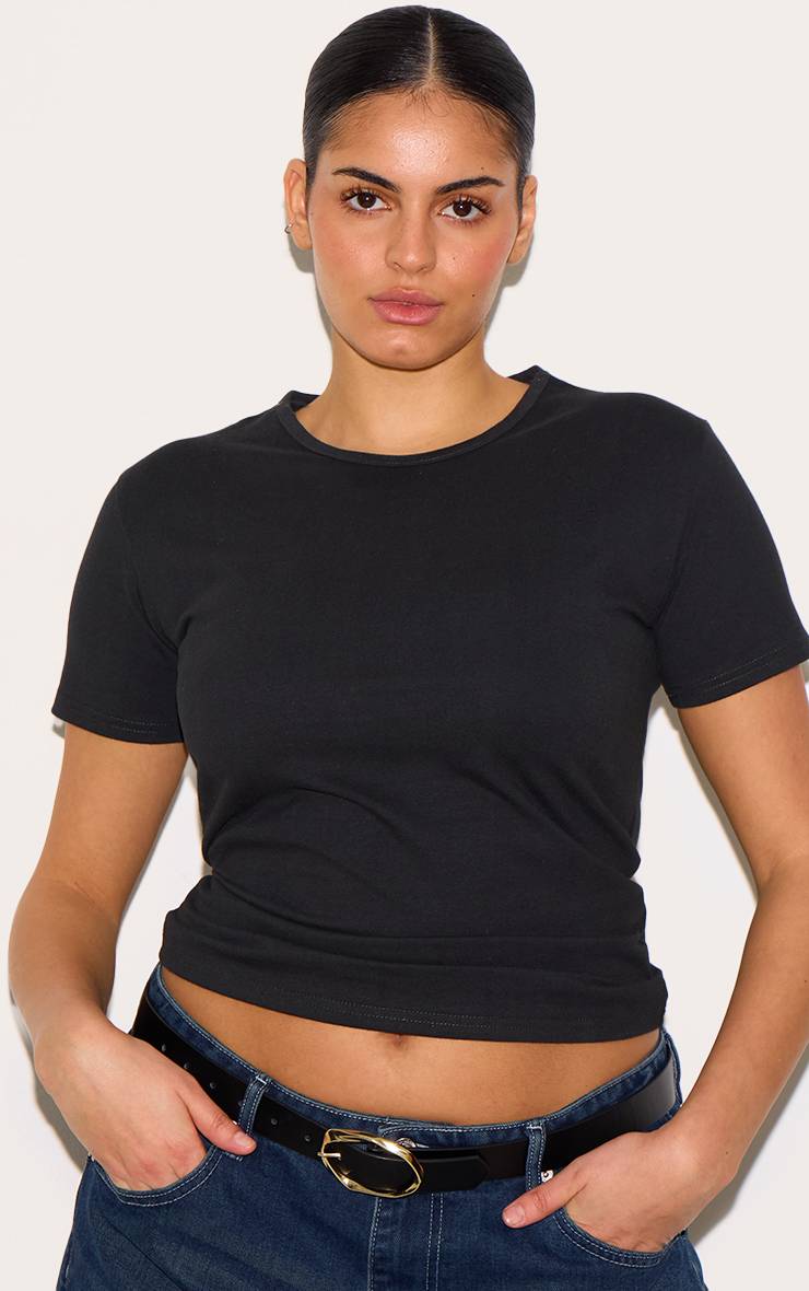 Noir Délavé T-shirt Premium En Coton À Manches Courtes Plus Basic