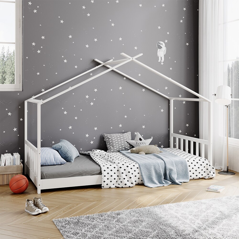 Vitalispa Kinderbett Bettenhaus Einzelbett Fredericke Weiß 200 x 90 cm modern Kinderzimmer Bett Lattenrost Rausfallschutz