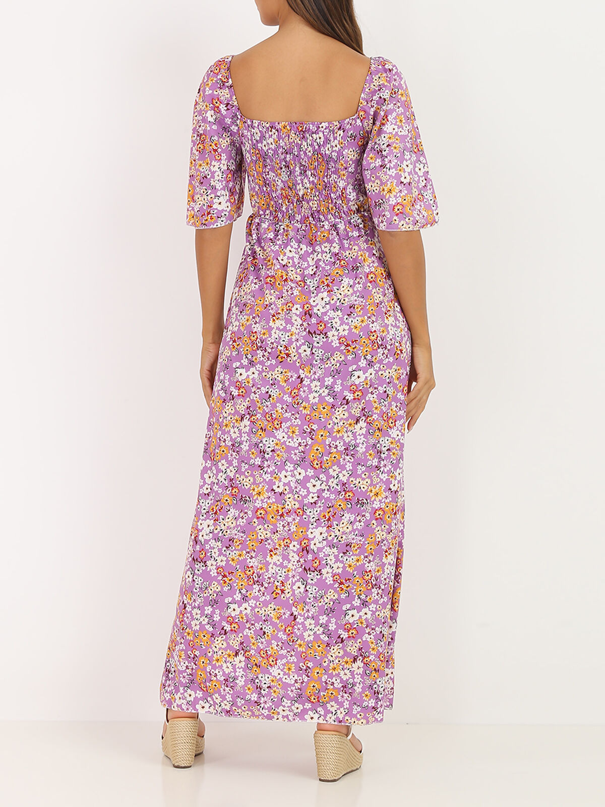 Robe ajourée à imprimé fleuri- Violet