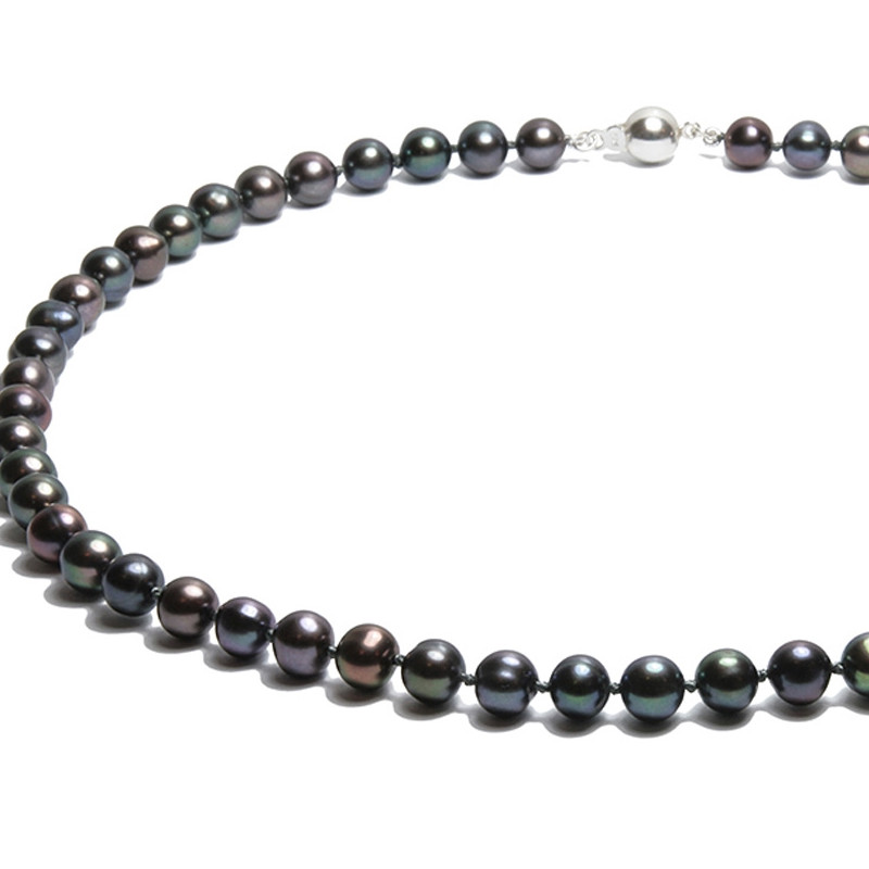Collier Femme Ras du Cou en Perles de culture d'eau douce Noires et Fermoir Argent 925