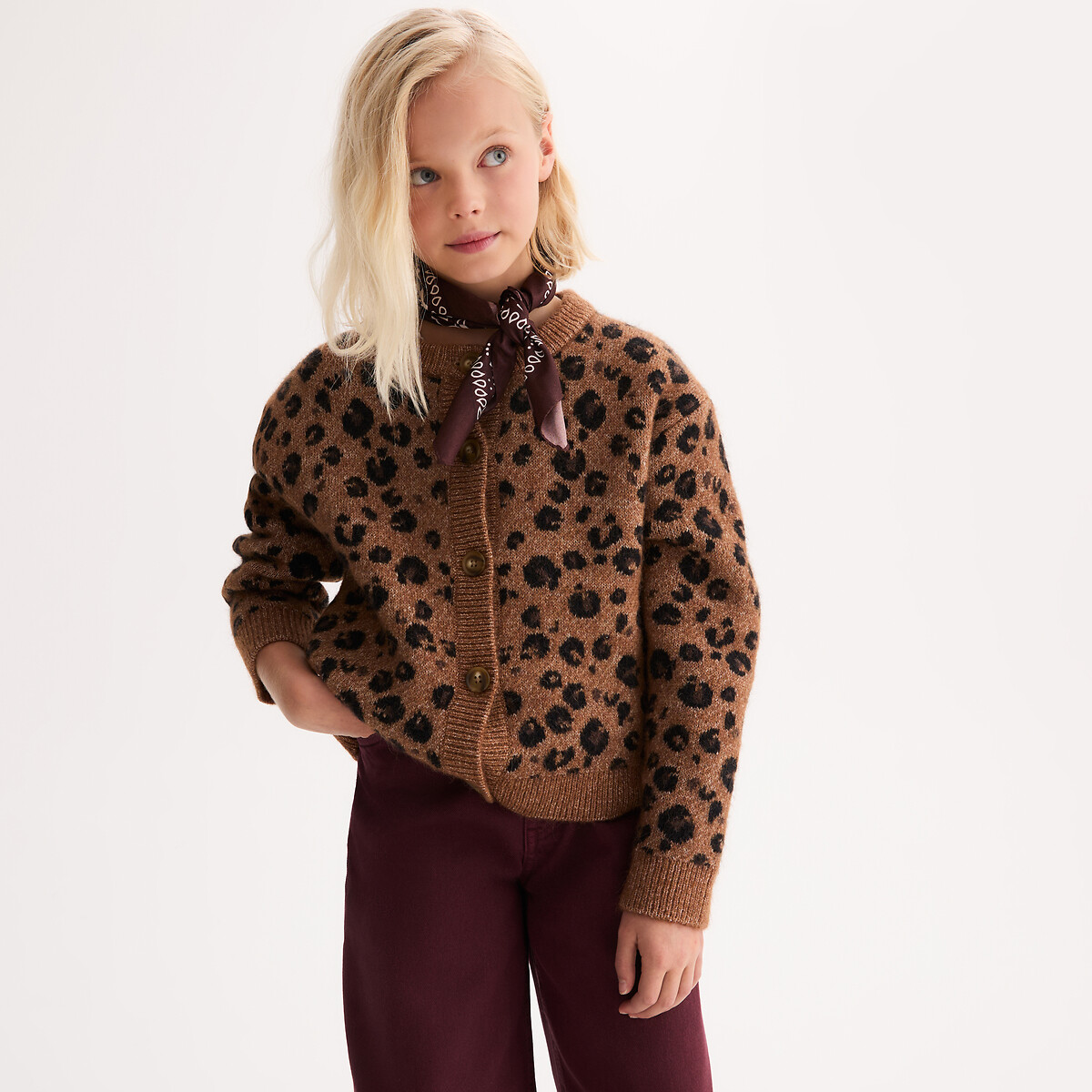 LA REDOUTE COLLECTIONS<br>Cardigã de malha grossa com estampa animal