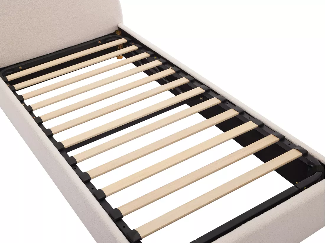 Lit coffre 90 x 190 cm - Tissu bouclette - Crème - LIRIMO
