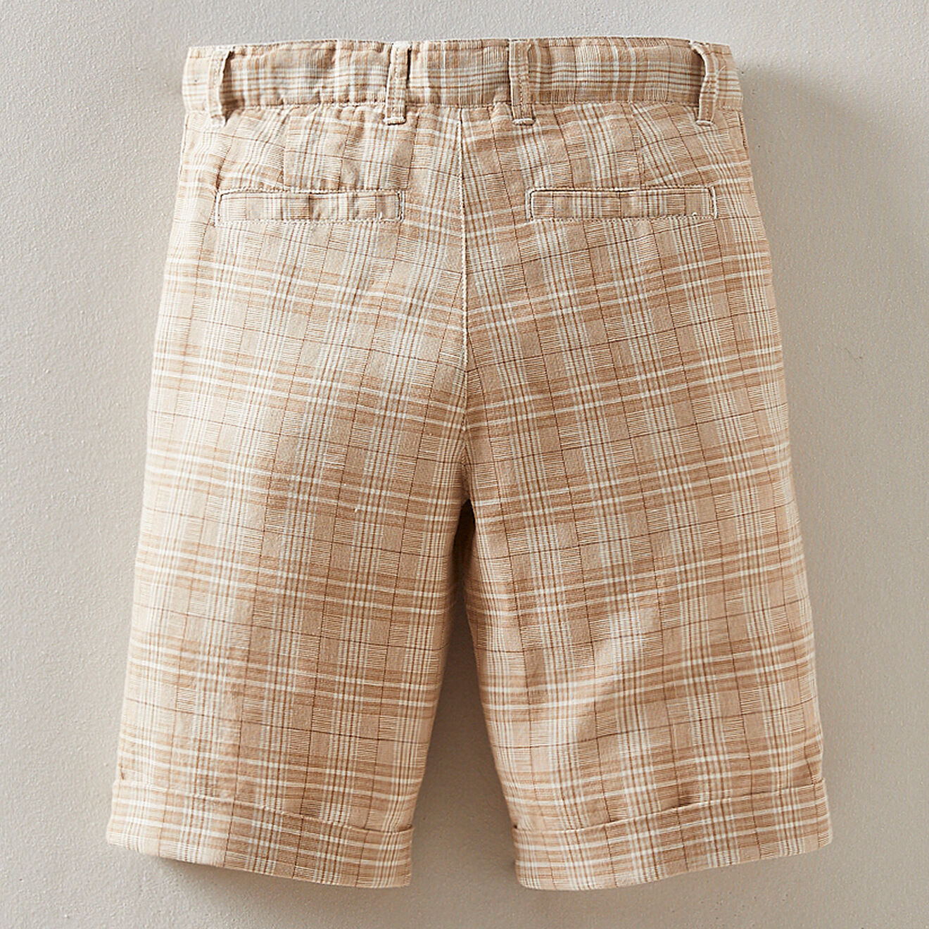 Cyrillus Bermuda de cérémonie en Lin & Coton à carreaux beige
