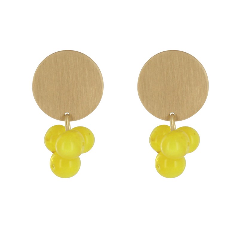 Boucles d'Oreilles Pastille en Laiton et Bouquet de Perles de Verre