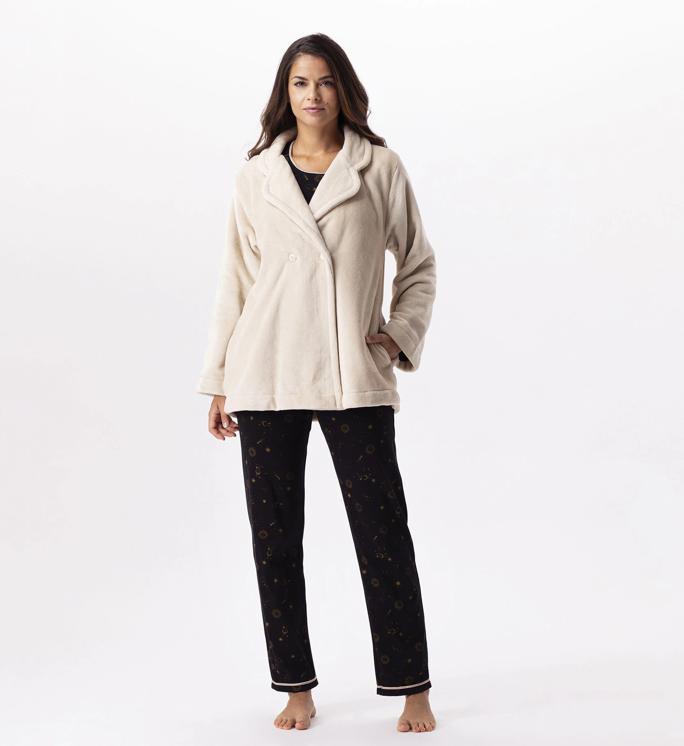 ESSENTIEL H77A - Veste en peluche flanelle | Beige