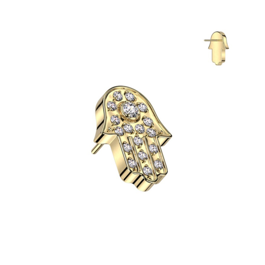 Mehrzweck Aufsatz für Piercing mit Einsteckverschluss G23 Titan Hand der Fatima - Gold
