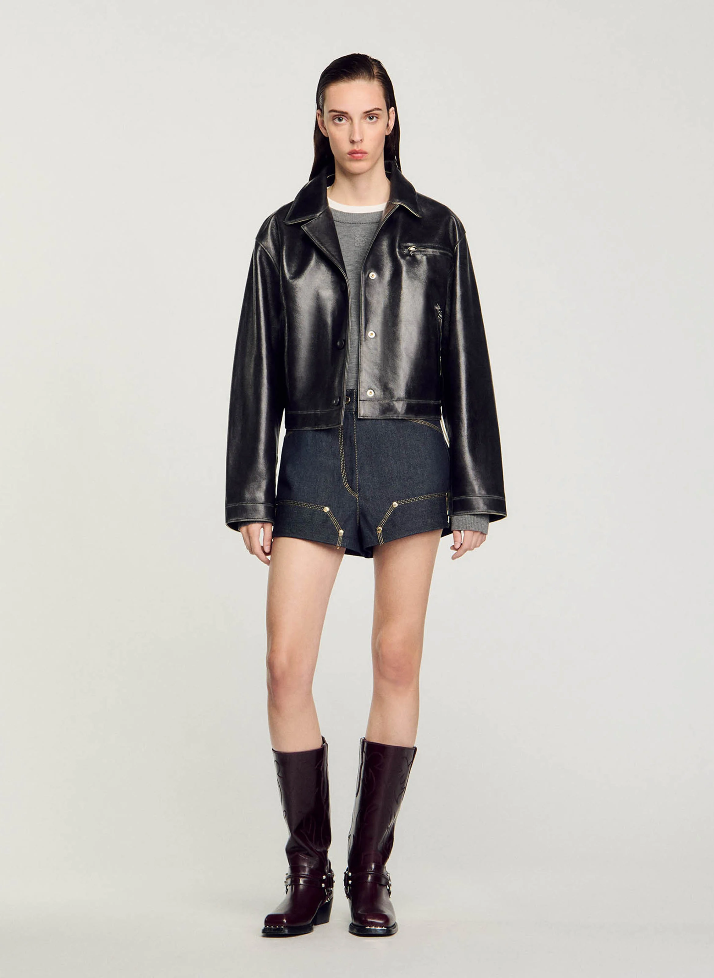 Blouson en cuir vieilli | Noir