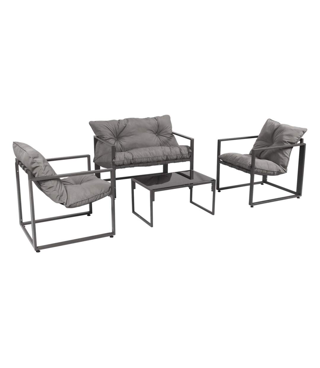 Salon de jardin détente 4 pièces avec coussins Ajaccio Coussins gris