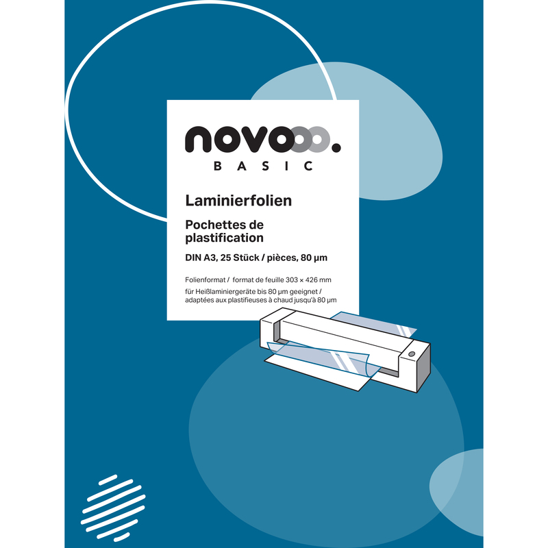 novooo Laminierfolien Basic, A3, 80 mic, glanz, 25 Stück