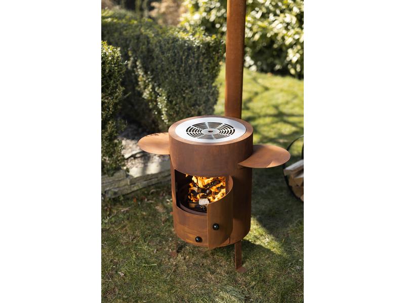 FEU DU JARDIN Fondue- und Outdoor Ofen, Rost Outdoorofen mit Edelstahlpfanne und Grillrost