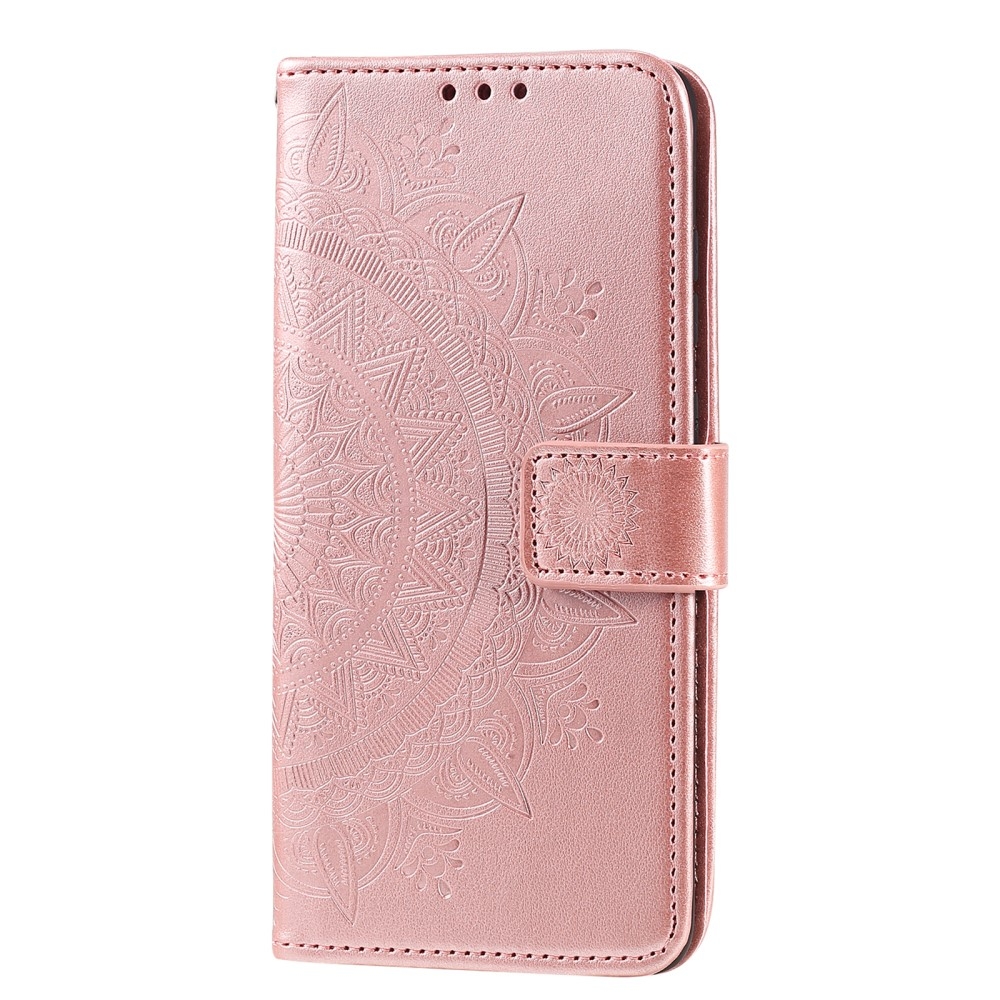 Samsung Galaxy S21  Plus 5G Leder Tasche Wallet - Mandala Flowers Imprint - Roségold