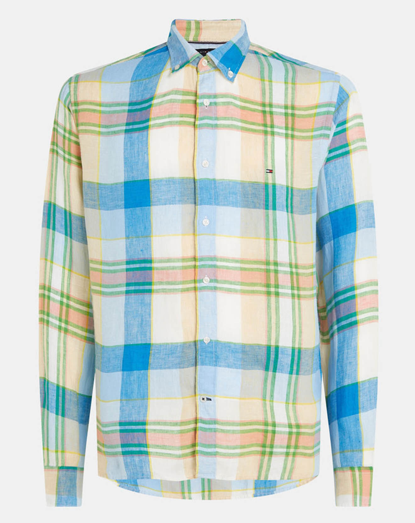 Tommy Hilfiger Chemise droite 100% Lin à carreaux multicolore