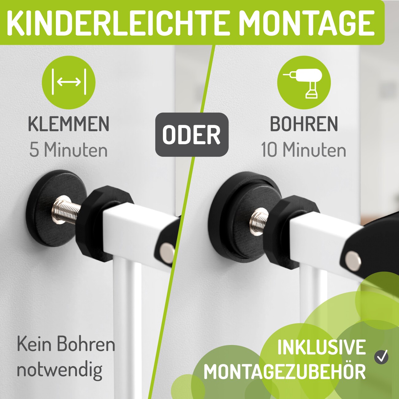 bomi Türschutzgitter Extrahoch 107 cm - Mira 73-161 cm in Weiß für Hunde & Katzen XS