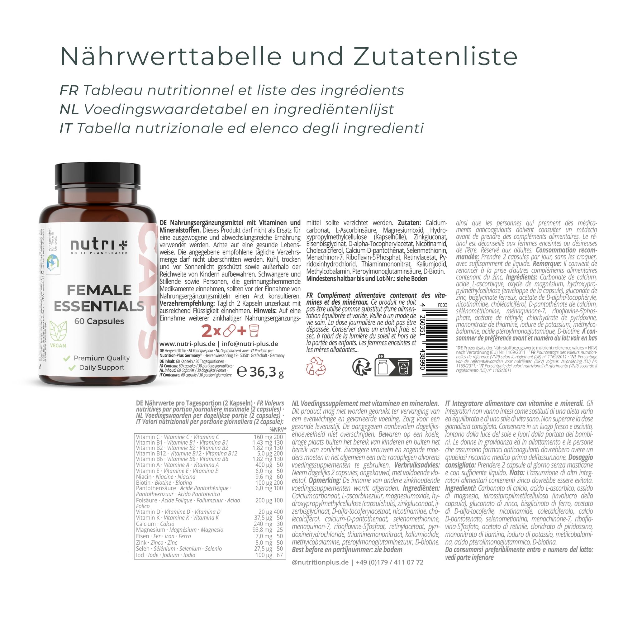 Nutri+ Female Essentials - Frauenvitamine & Mineralstoffe
