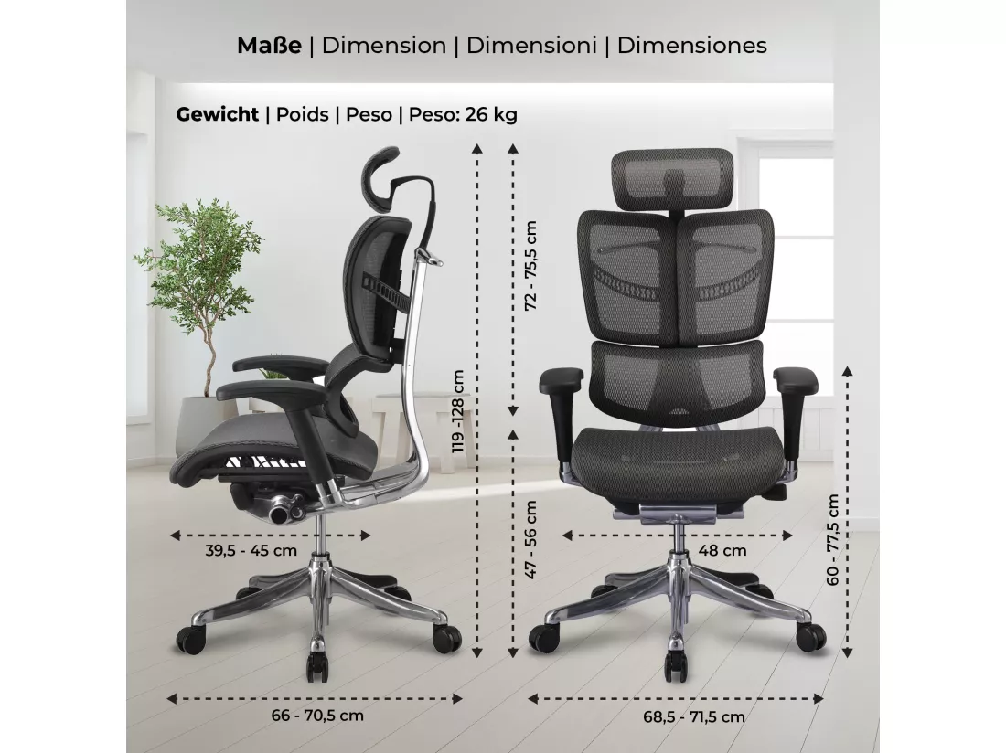 Chaise de bureau - Plastique & Aluminium - Gris - Norfolk