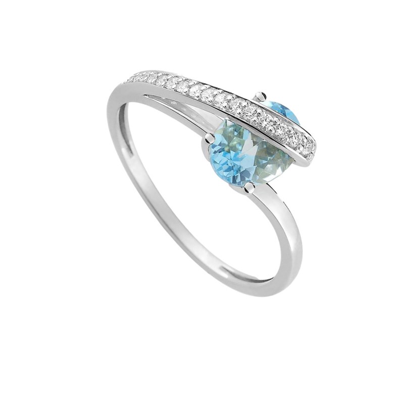 Bague femme - Topaze et Oxyde de zirconium - Or 18 Carats