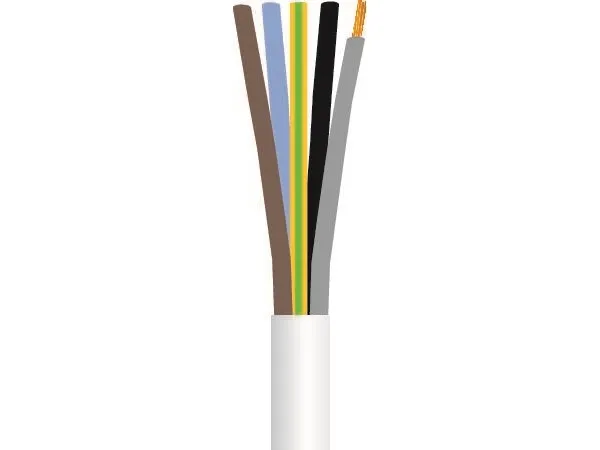 Tilledning rund, pvc5G2,5 mm² PKAJ hvid 300/500Vring, kabeldiameter 13,9 mm - (50 meter)