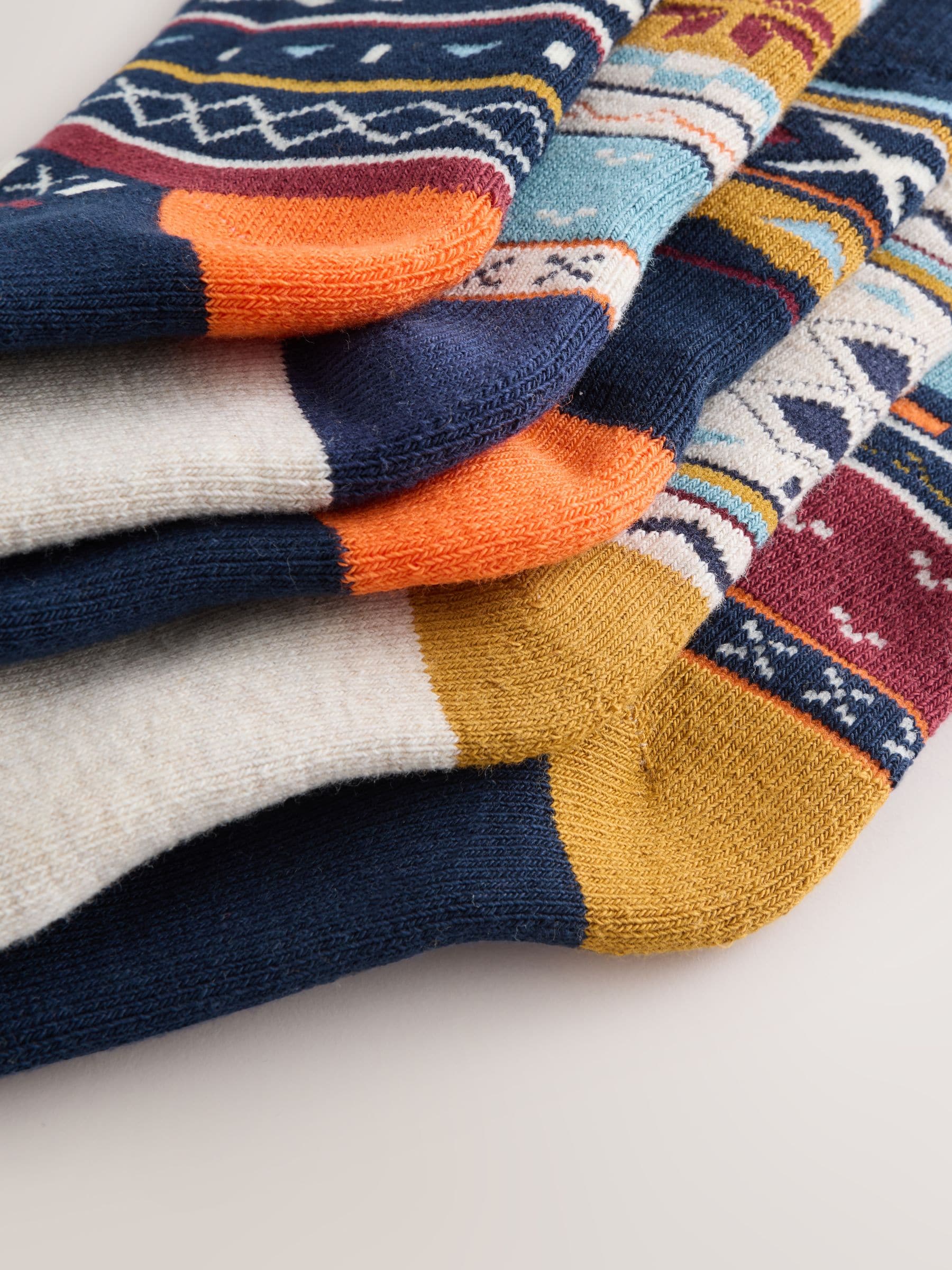 Marineblauw met fairislemotief - Set van 5 Cosy Terry sokken met hoog katoengehalte