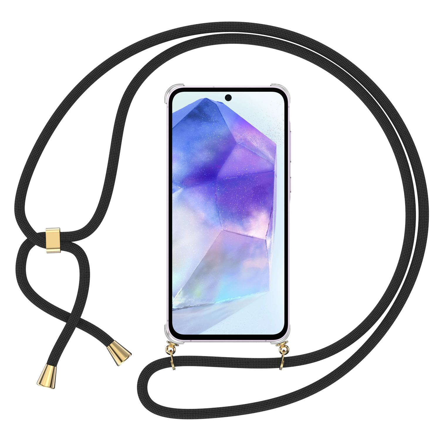 Samsung Galaxy A35 Necklace Gummi Hülle Air Cushion Fallschutz   Handykette (150cm) - Schwarz / Gold