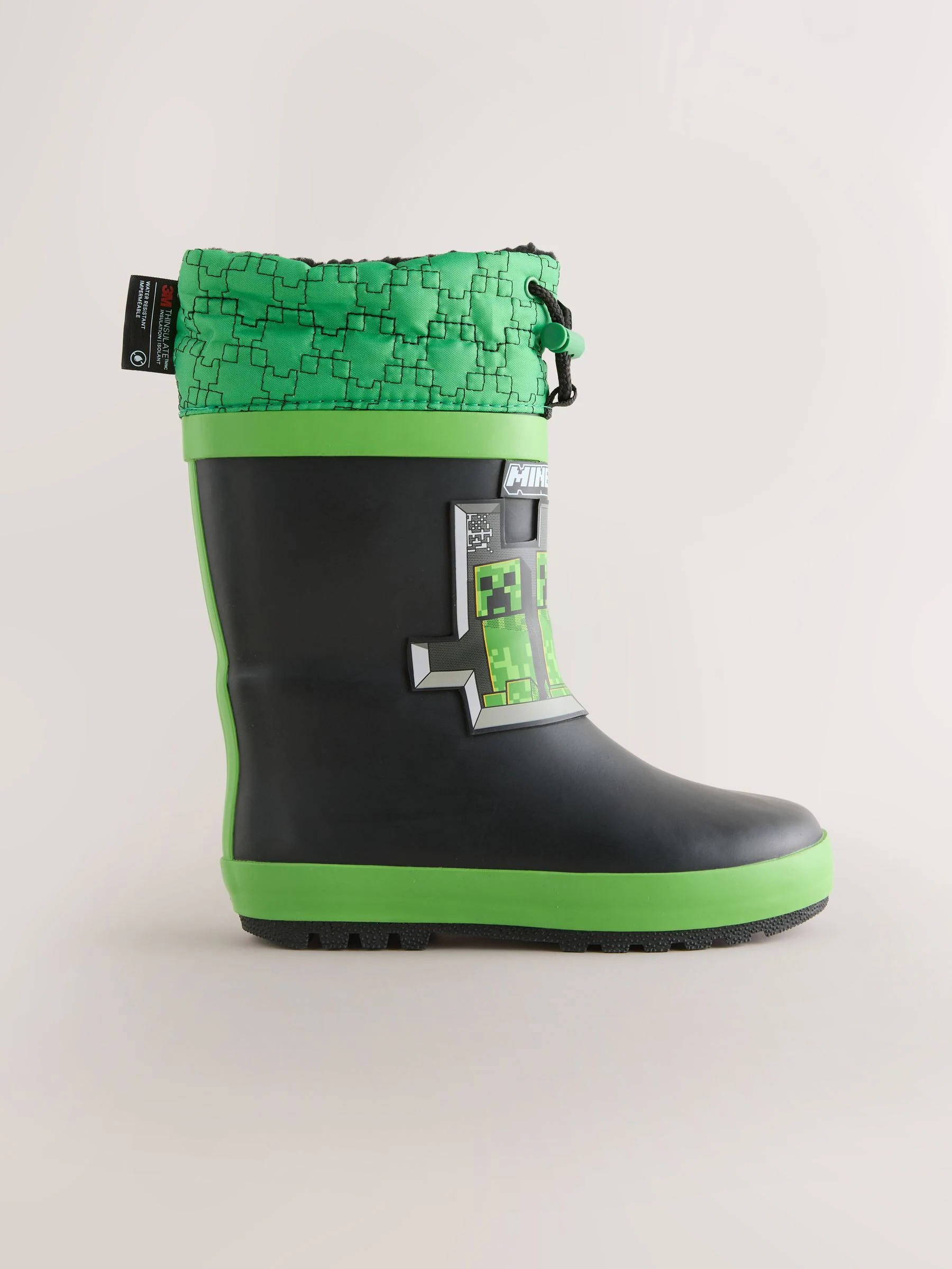 Zwart/groen - Minecraft Warm Lined Cuff Wellies