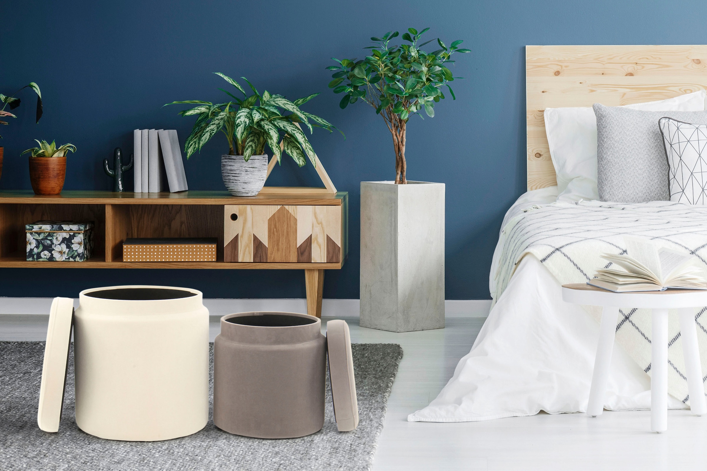 Kayoom Stauraumhocker »Hocker Zora 225 2er-Set, samtweicher Stoffbezug,runde elegante Form« Set, 2 Stk. tlg. samtweich, gepolstert, mit Stauraum, weiche Polsterung