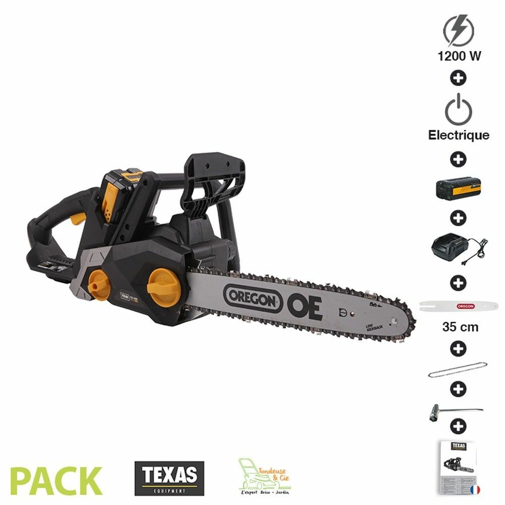 Pack tronçonneuse sans fil 1200w guide 35 cm texas csx4000 chargeur et batterie