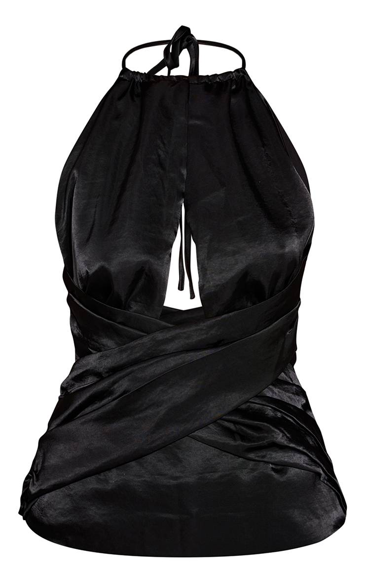 Noir Top Corset Cache-cœur En Satin Froissé