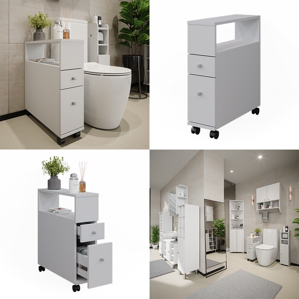 Vicco Badschrank Fynn Weiß 18 x 62 cm 2 Schubladen
