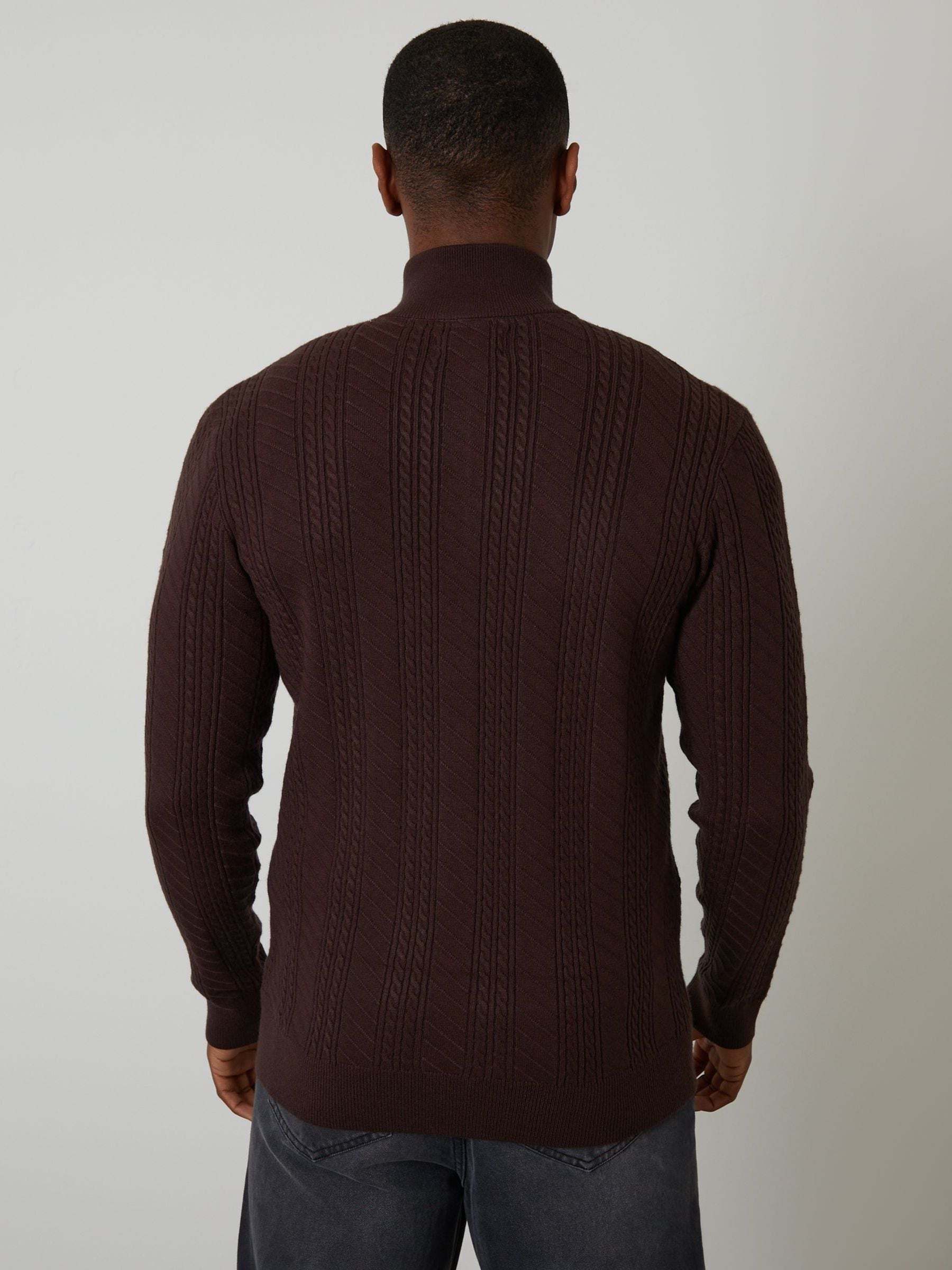 Bruin - Threadbare Cable Knit Quarter Zip Jumper