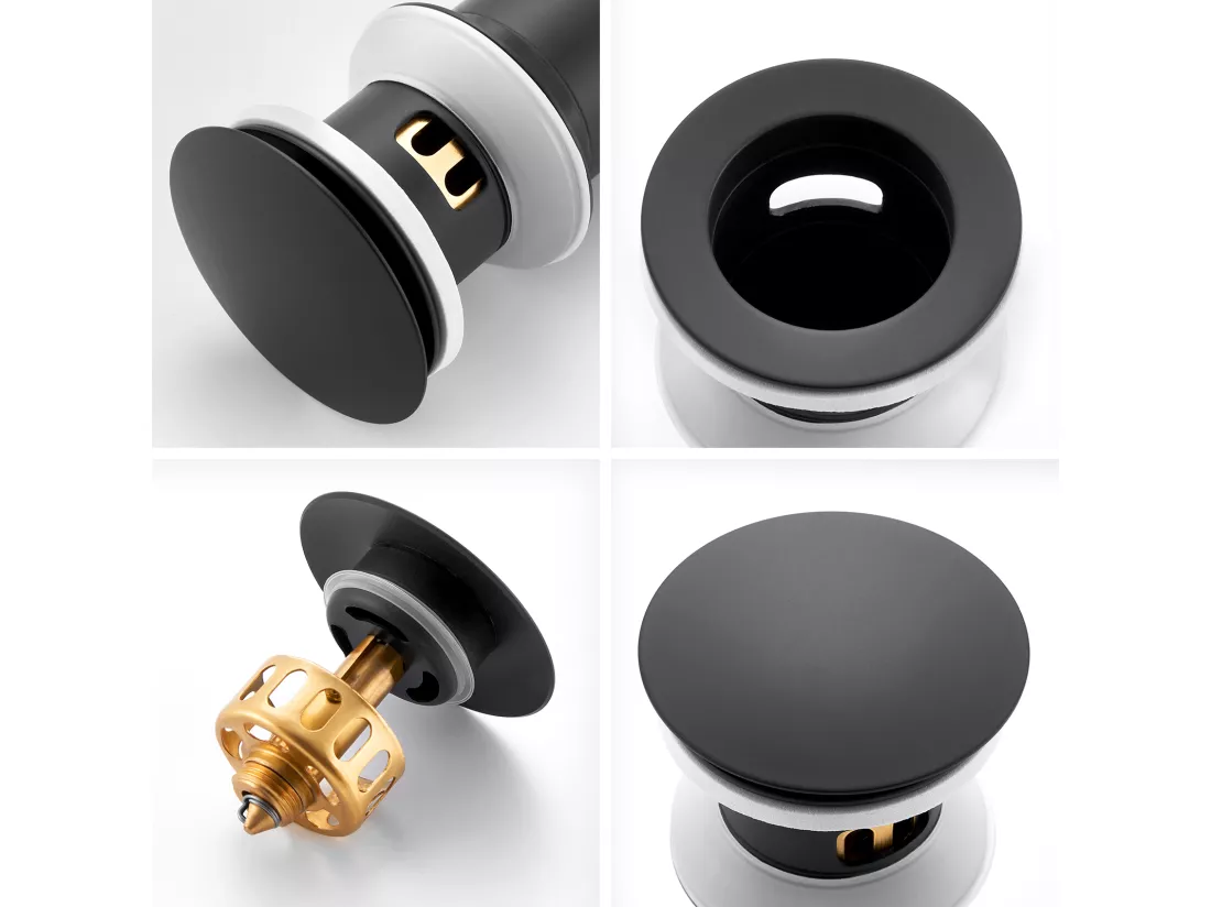 Auralum max Bonde de Lavabo Pop Up Avec Trop Plein,Bouchon Vidange avec Panier à Crépine,Bonde Vidage en Laiton/Inox pour Lavabo de Salle Bain ,Noir