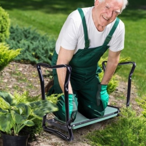 Banqueta reclinável portátil Outsunny para jardim, nas cores verde-escuro e preto.