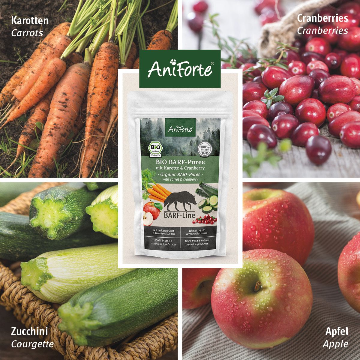 AniForte BIO BARF Püree Karotte & Cranberry 5 x 150g