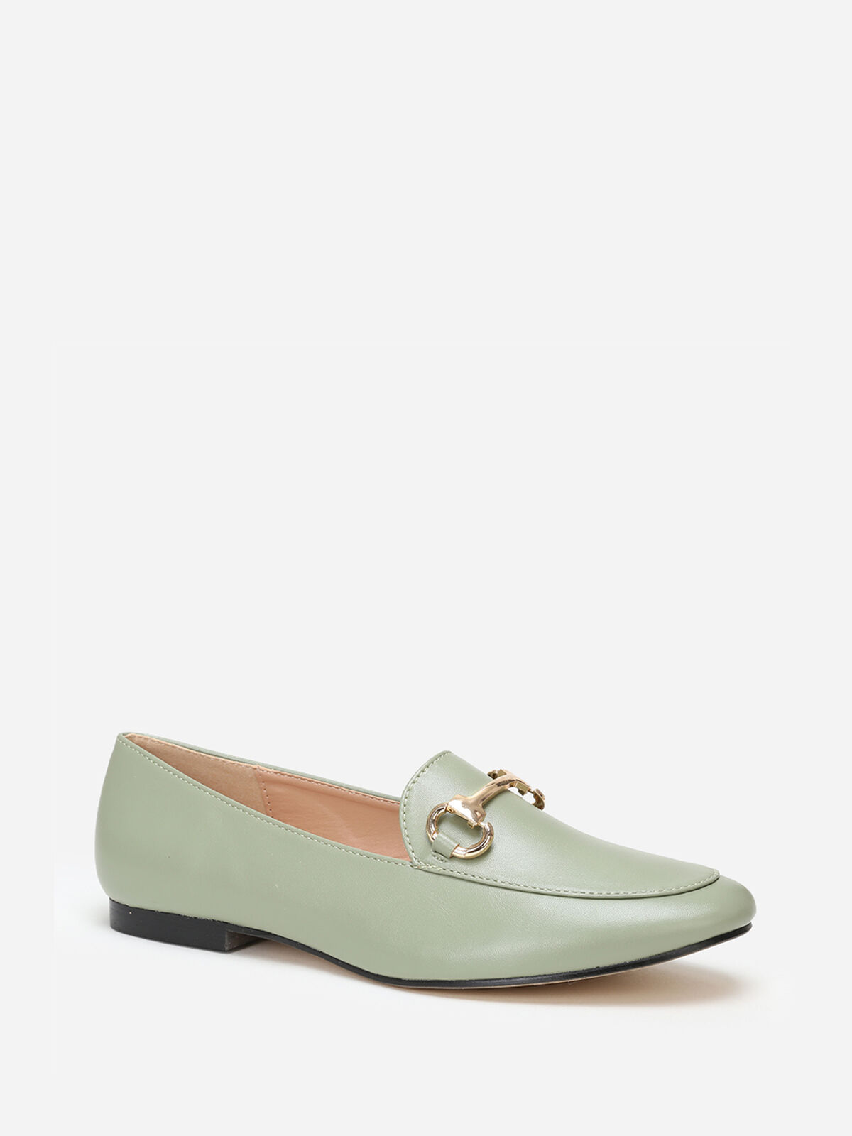 Mocassins plats à bride métallique- Vert
