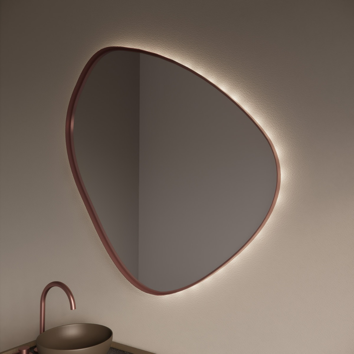 Gliss Design Fenix spiegel met LED-verlichting organisch 120cm rosé koper