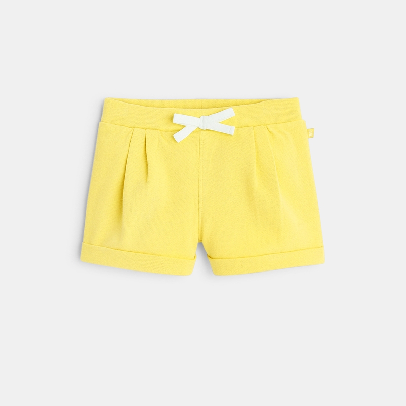 Short à plis en molleton jaune bébé fille