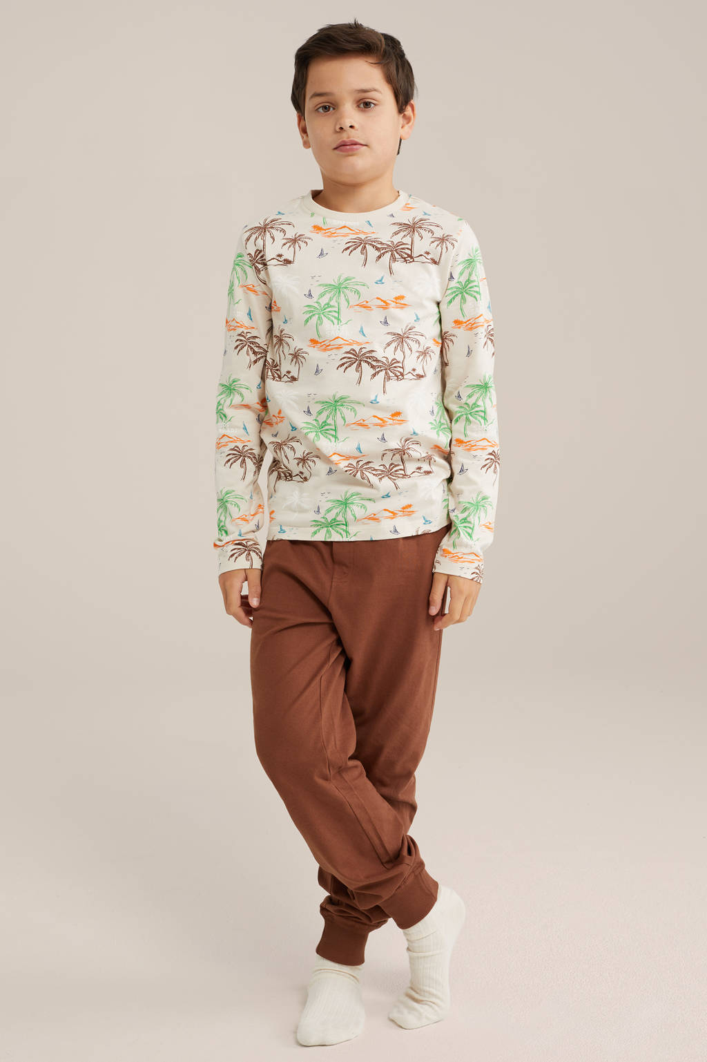 WE Fashion pyjama bruin/beige/groen
