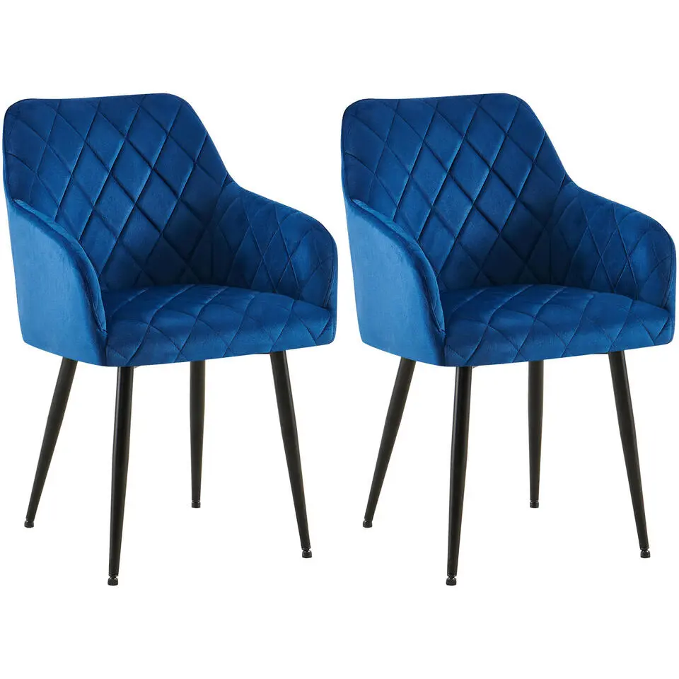 CLP Set van 2 Eetkamerstoel Monett zwart Frame - Fluweel - donkerblauw