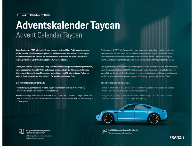 Franzis Adventskalender Porsche Taycan 1:24, Deutsch/Englis Auto Modellbausatz Adventskalender