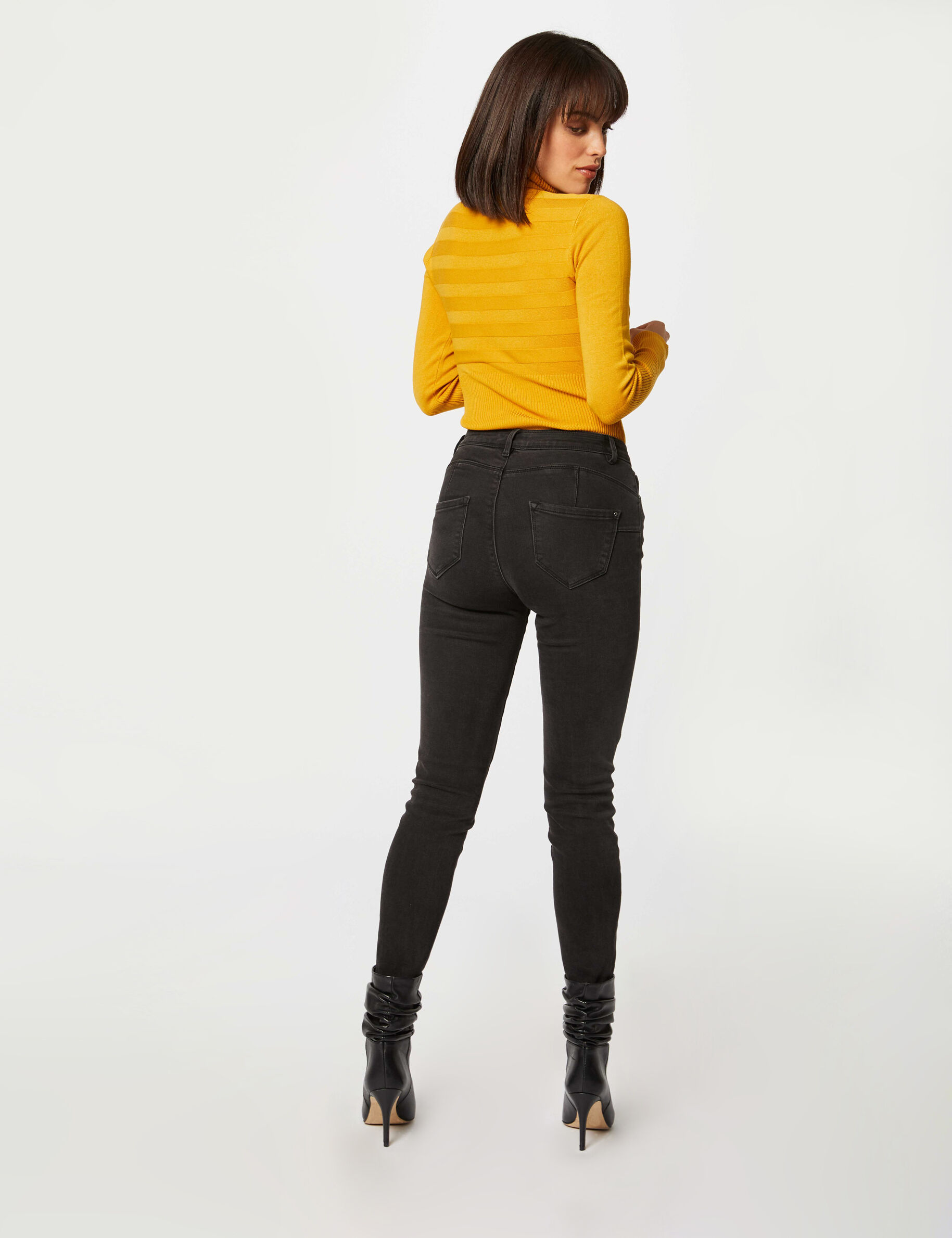 Pull manches longues col roulé jaune femme - jaune