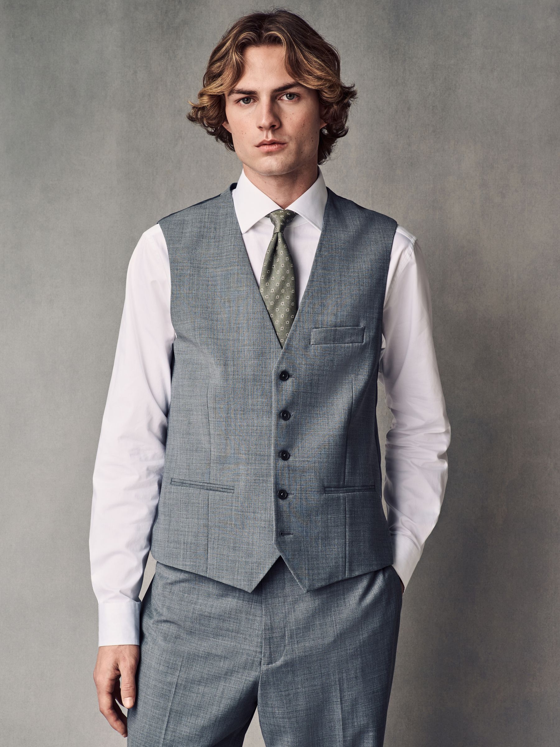 Grijs - Regular Fit Wool Blend Motionflex Waistcoat