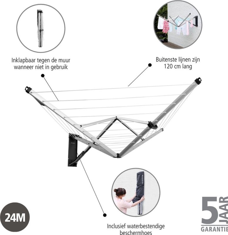 Brabantia Wallfix 375842 Wanddroge - 24  - Grijs