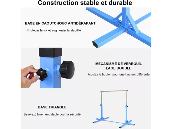 Barre de Gymnastique Hauteur en Acier Réglable de 91 à 150CM Capacité de poids 100KG pour Ecole, Maison, Jardin Diamètre 4CM Rose