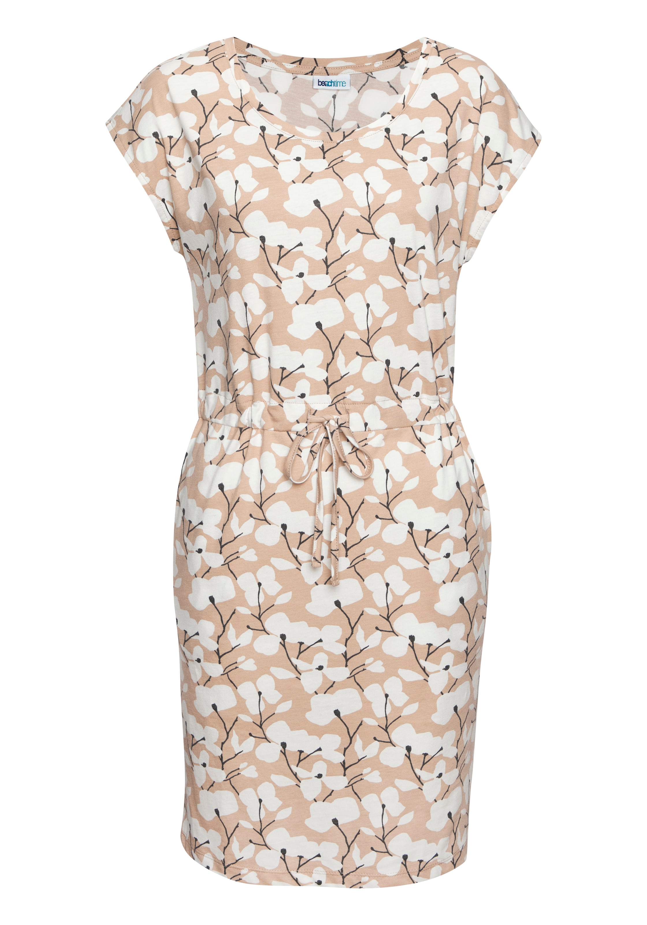 Beachtime Jerseykleid Eingrifftaschen mit Blumenmuster und Taschen, Sommerkleid aus Baumwoll-Mix