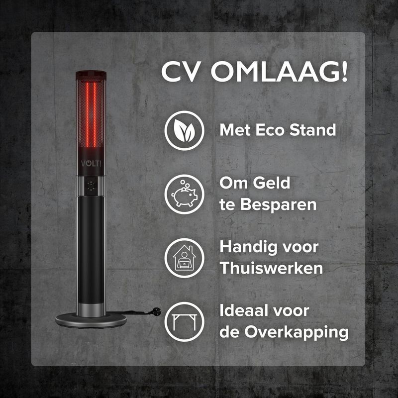 VOLT - I-Red - Infrarood Heater - Staand - Terrasverwarmer - 1000/2000W