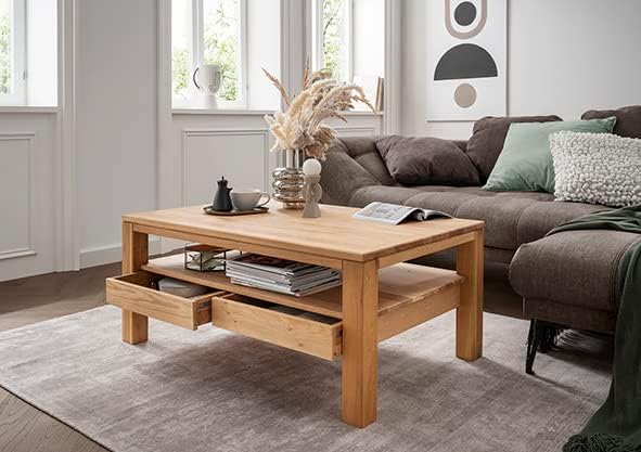 2134 Couchtisch Bora Wohnzimmertisch mit 2 Schubladen Eiche massiv ca. 110 x 48 x 70 cm