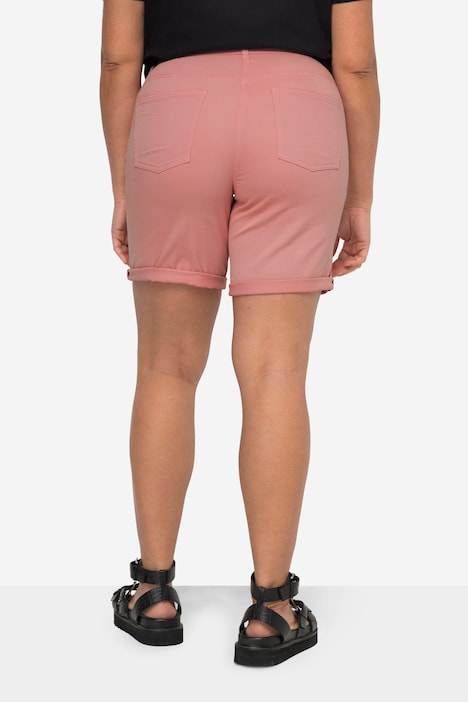 Twill-Shorts, Straight Fit, sichtbare Knöpfe, Krempelsaum