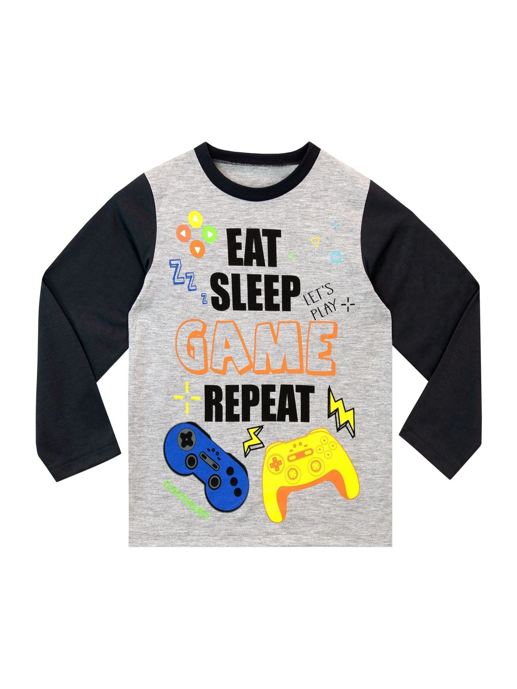 Harry Bear Eat Sleep Game Repeat Long Sleeve Gaming Pyjamas