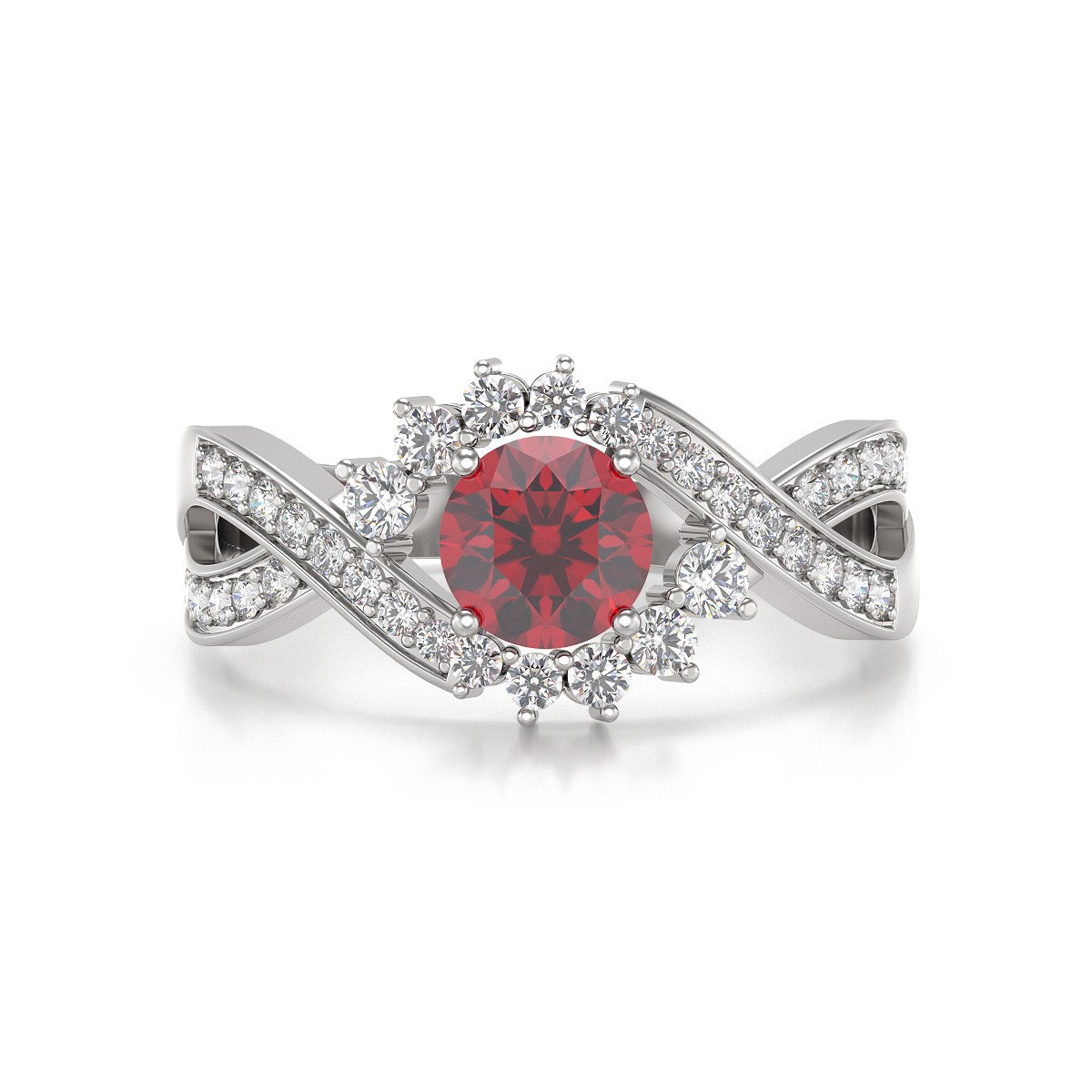 Bague ADEN Or 585 Blanc Rubis et diamants 3.2grs