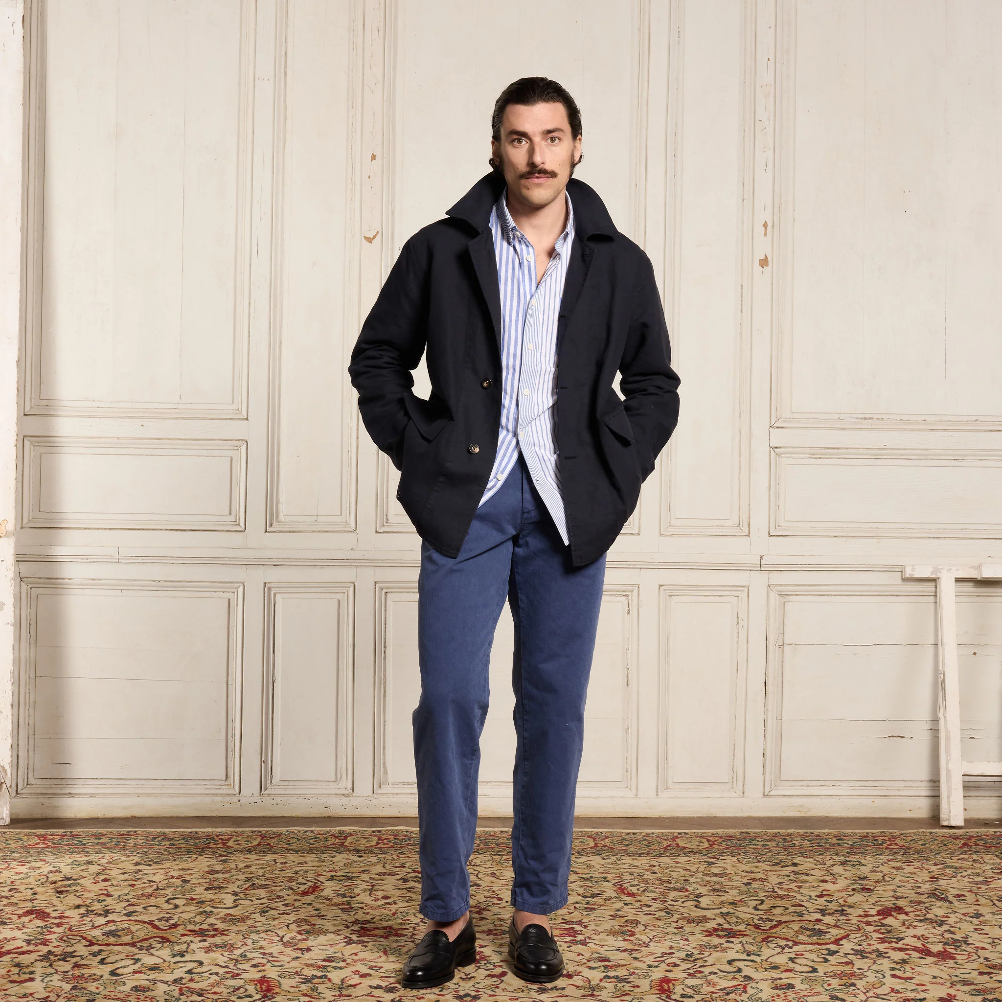 Navy cotton and linen work jacket