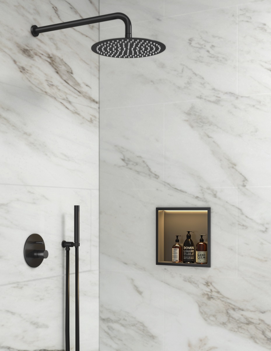 Saniclear Lucio inbouwnis met LED verlichting 30x30cm mat zwart